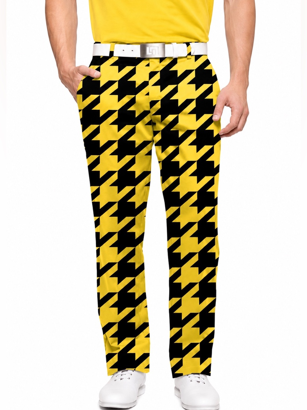 Loudmouth Golf Bigg Buzz Pants Trousers Yellow Black Bold Houndstooth 38x33